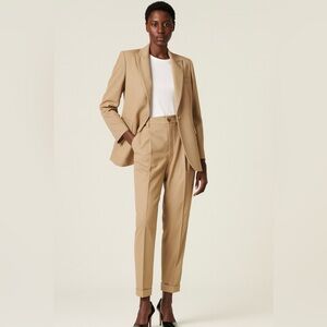 Massimo Dutti Pleated Cuffed Tan Career Office Trousers Sz 10 💛